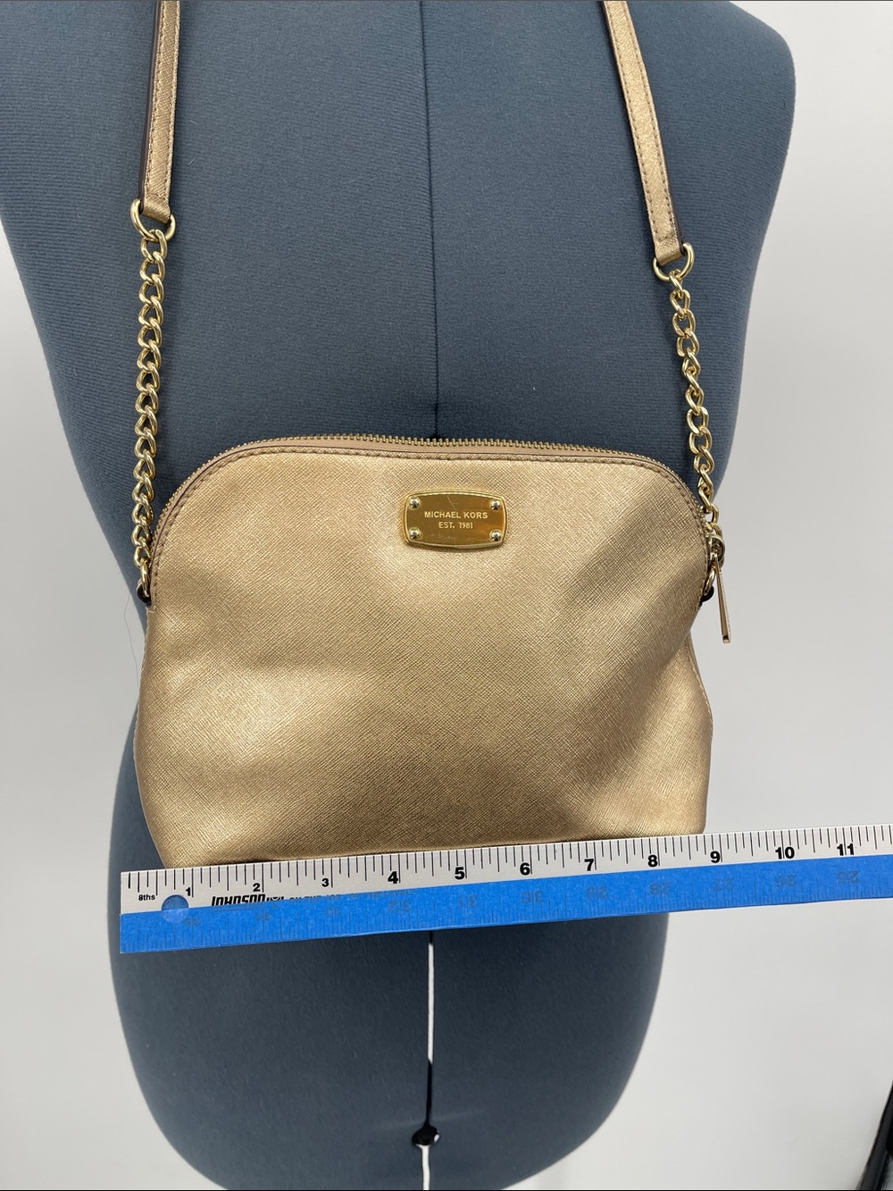 Michael Kors Metallic Gold Saffiano Crossbody Shoulder Bag - Picture 9 of 10